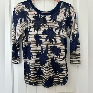 Nic + Zoe size PP petite small palm print 3/4 sleeve linen dress top sweater